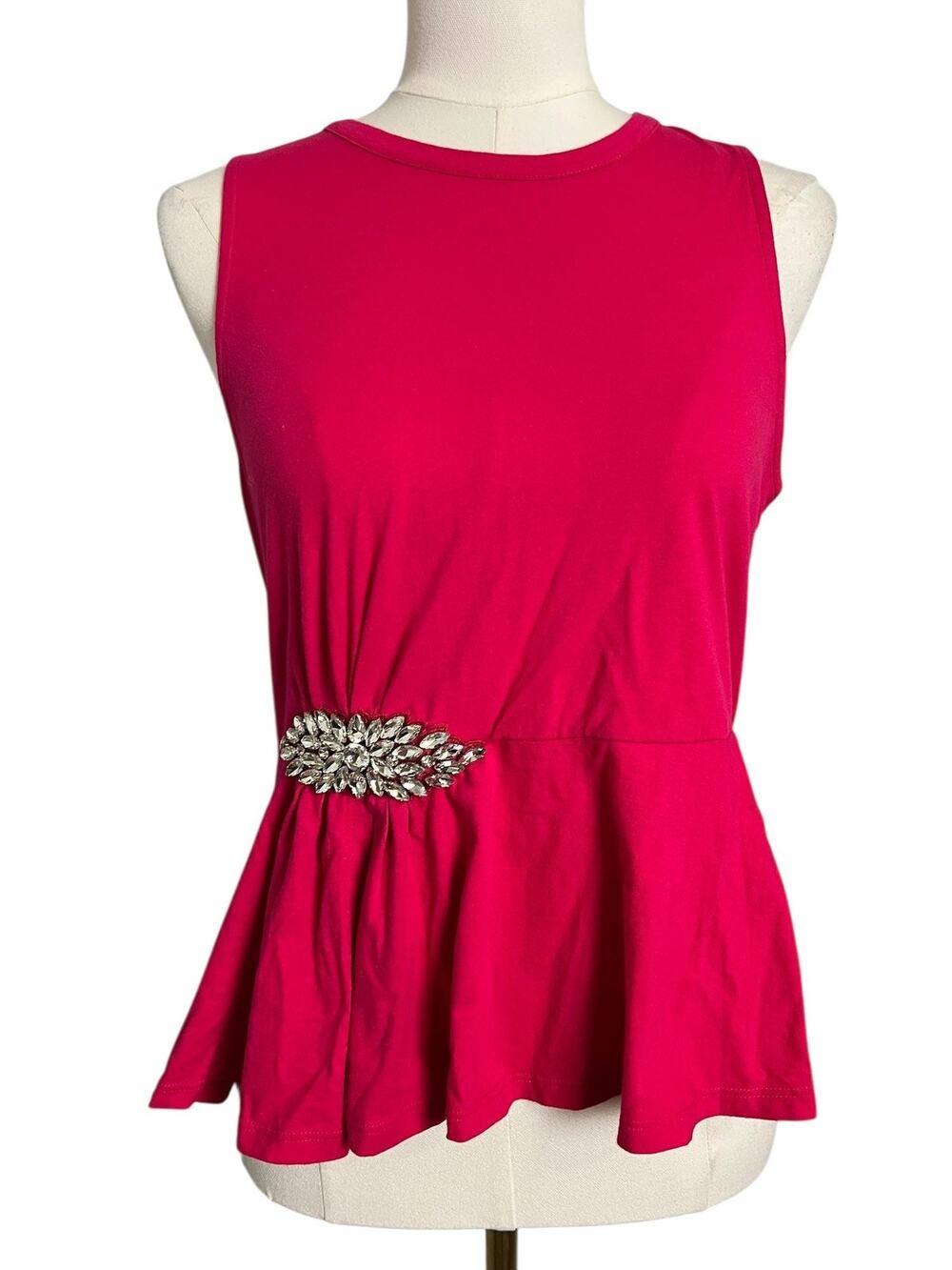 Express Tank Top Womens Small Pink Rhinestone Waist Peplum Jersey Party Dressy